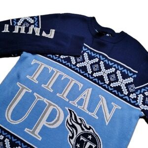 NFL Team Apparel Tennessee Titans Ugly Christmas Sweater Mens L Blue Titan Up